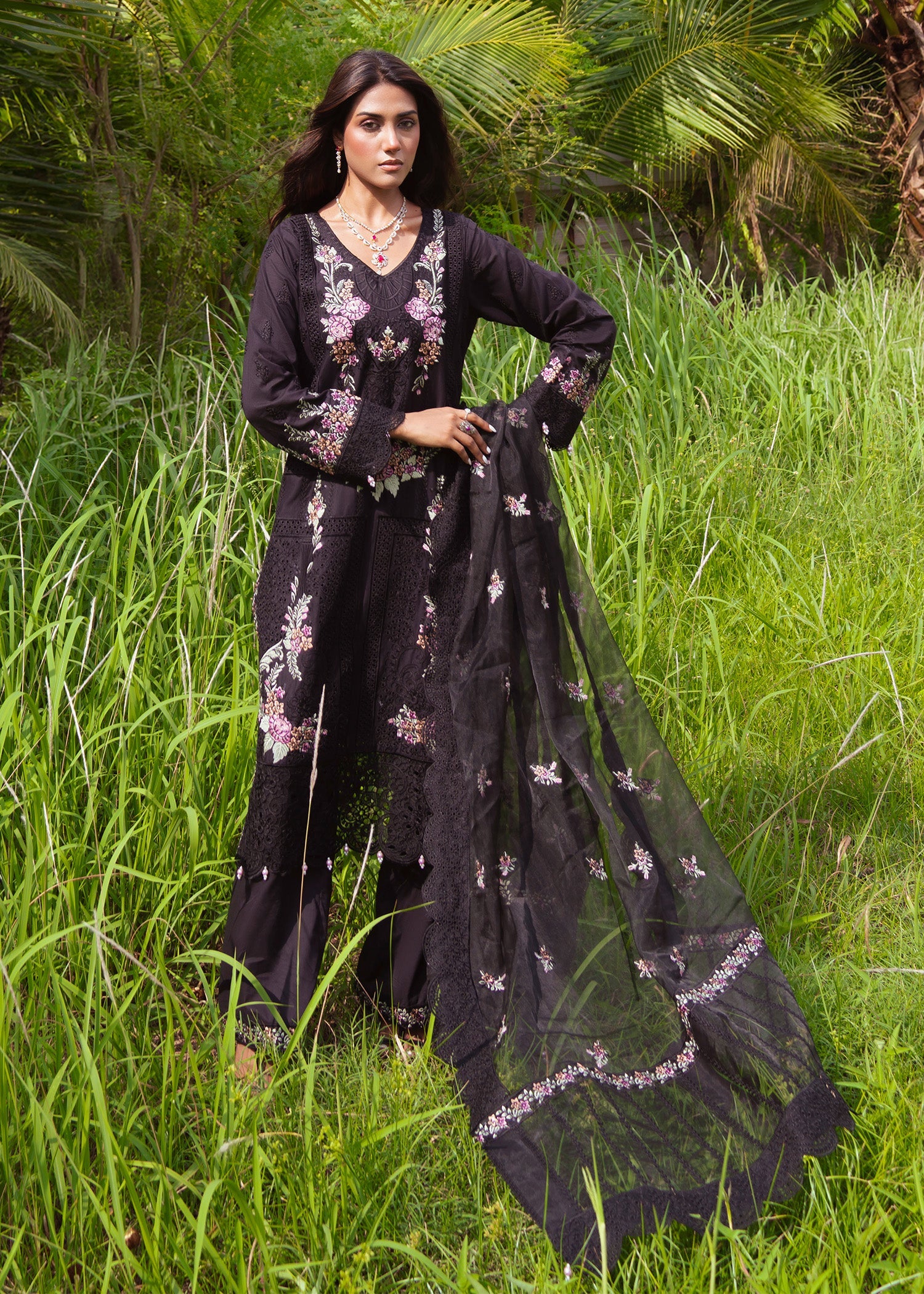 Black Embroidered Cambric Straight Kurta Suit Online in Dubai DXB UAE Abudhabi Meena Bazaar