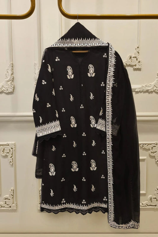 Black Embroidered Chiffon Designer Suit Online in Dubai UAE Abudhabi Ajman Sharjah