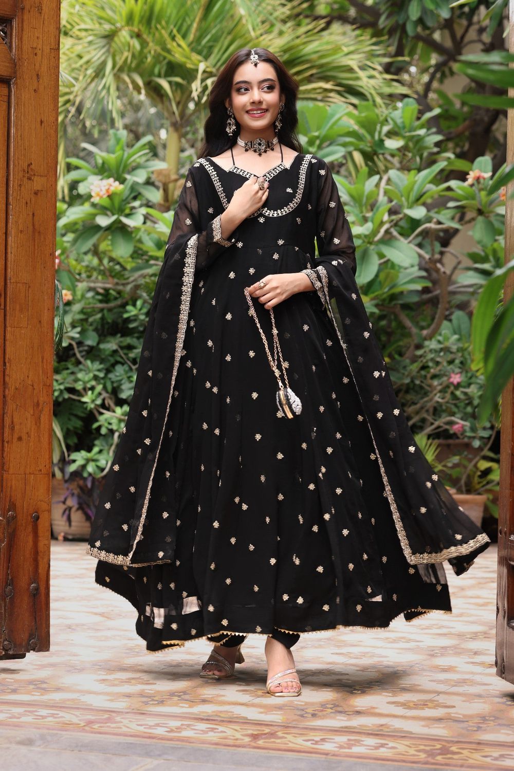 Black Embroidered Chiffon Festive Pishwas Online in Dubai UAE Abudhabi Ajman Sharjah