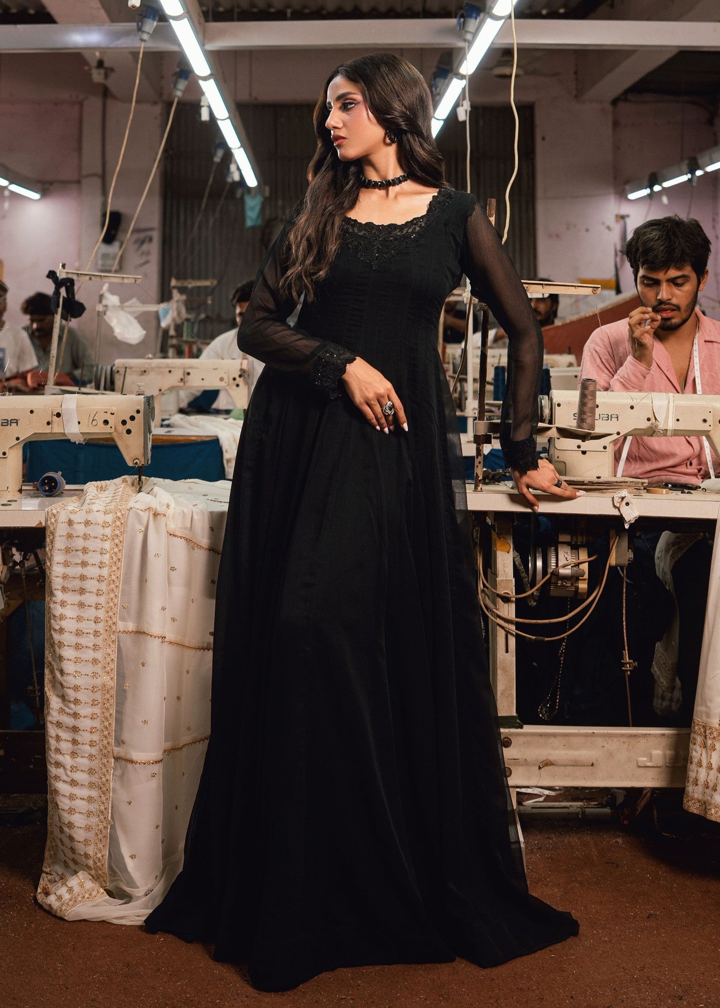 Black Embroidered Chiffon Festive Suit Online in Dubai UAE Abudhabi Ajman Sharjah