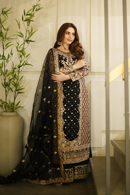 Black Embellished Chiffon Suit