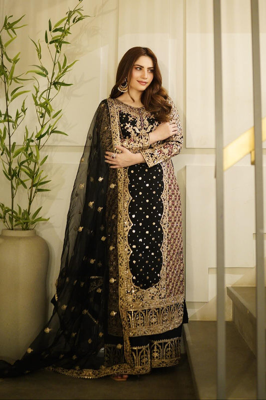 Black Embellished Chiffon Suit