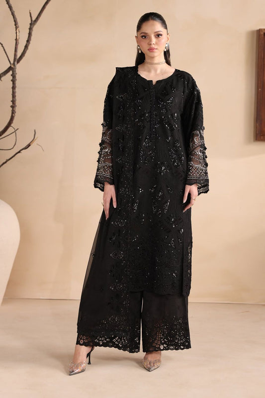 Black Embroidered Chiffon Festive Suit Online in Dubai UAE Abudhabi Ajman Sharjah