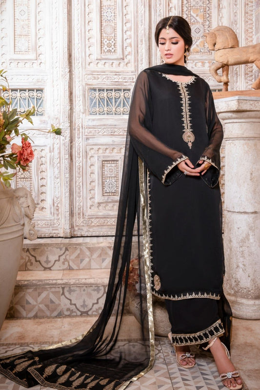 Black Embroidered Chiffon Festive Wear Salwar Kameez Online in Dubai UAE Abudhabi Ajman Sharjah
