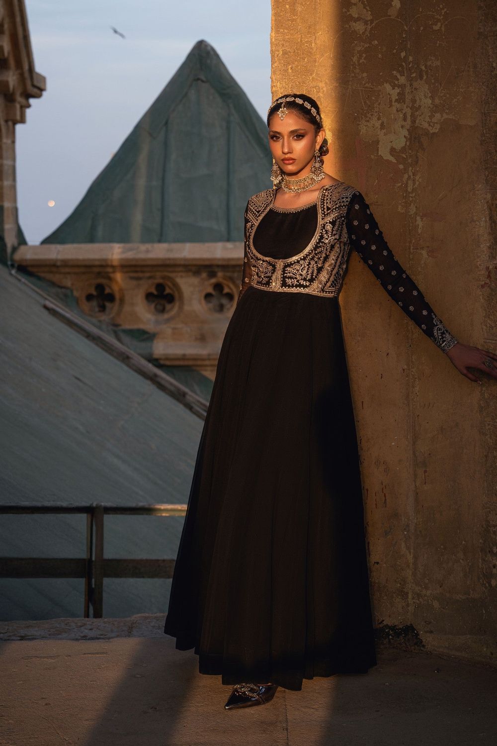 Black Embroidered Chiffon Festive Wear Suit Online in Dubai UAE Abudhabi Ajman Sharjah