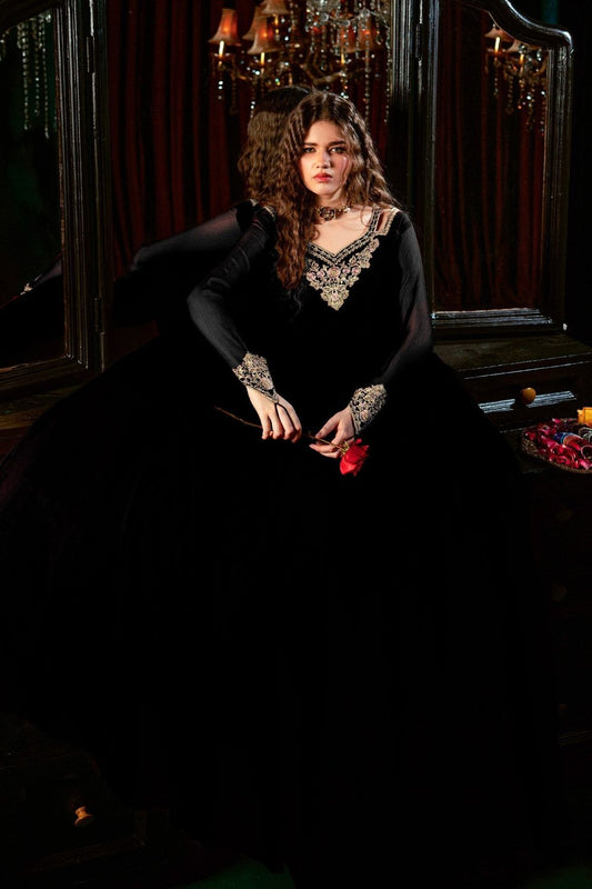 Black Embroidered Chiffon Festive Wear Suit Online in Dubai UAE Abudhabi Ajman Sharjah