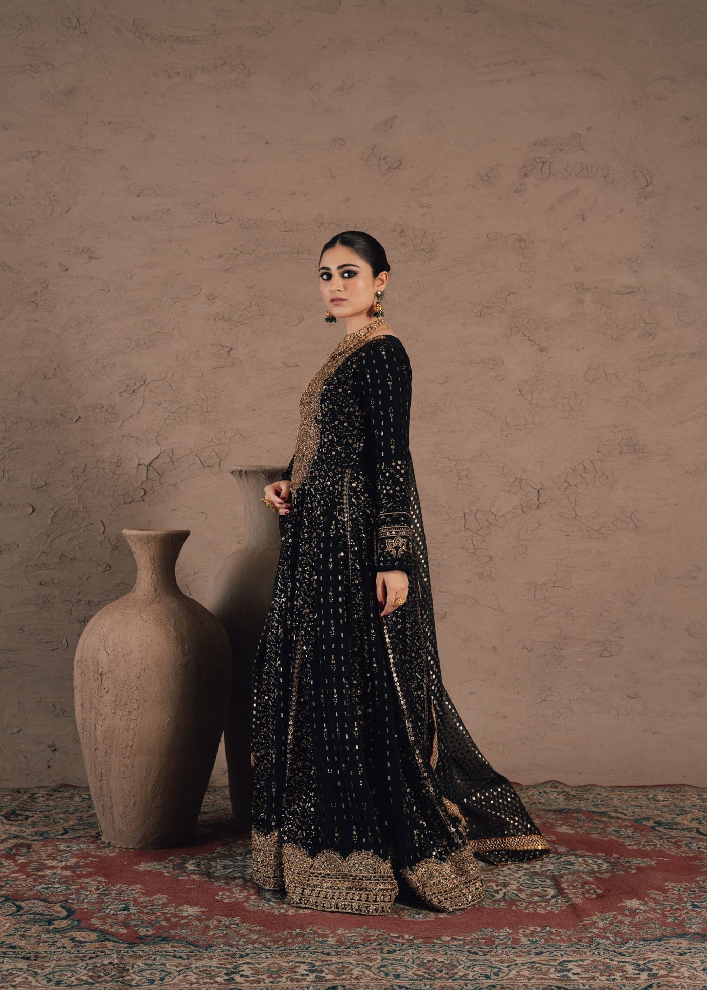 Black Embroidered Chiffon Formal Suit Online in Dubai DXB UAE Abudhabi Meena Bazaar