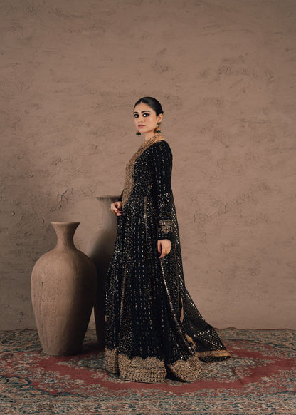 Black Embroidered Chiffon Formal Suit Online in Dubai DXB UAE Abudhabi Meena Bazaar