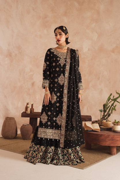 Black Embroidered Chiffon Gharara Wedding Guest Wear Online in Dubai UAE Abudhabi Ajman Sharjah
