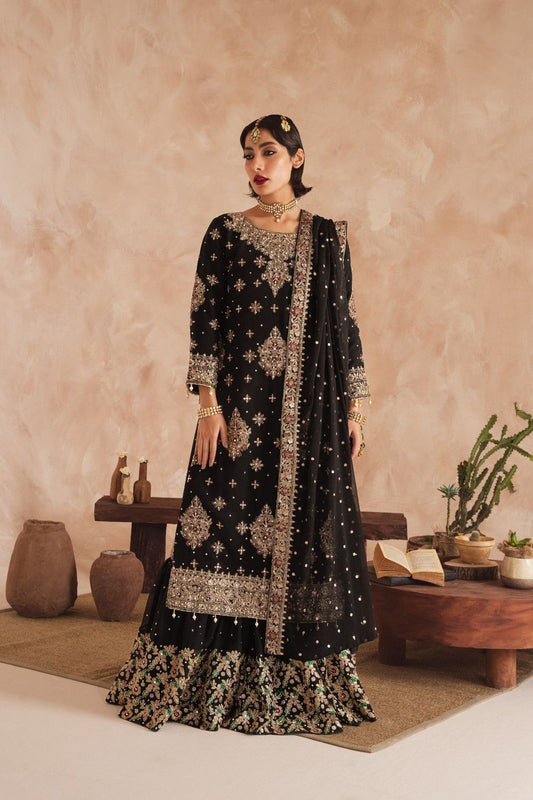 Black Embroidered Chiffon Gharara Wedding Guest Wear Online in Dubai UAE Abudhabi Ajman Sharjah