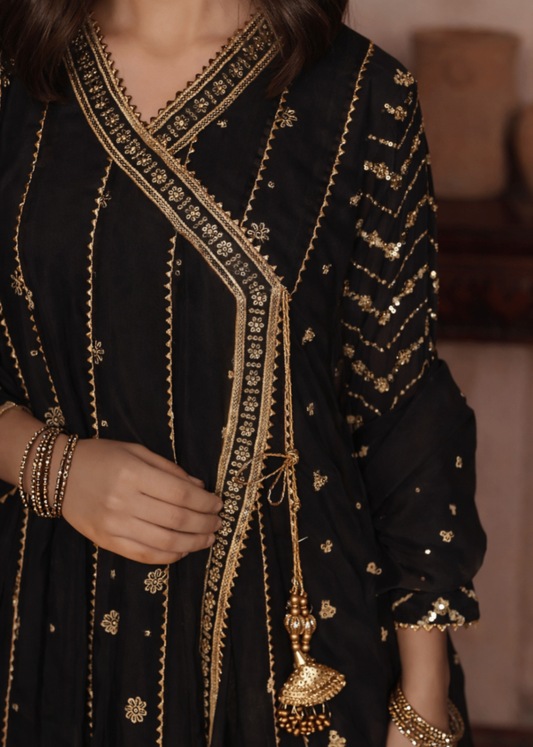 Black Embroidered Chiffon Kids Partywear Salwar Suit Online in Dubai DXB UAE Abudhabi Meena Bazaar