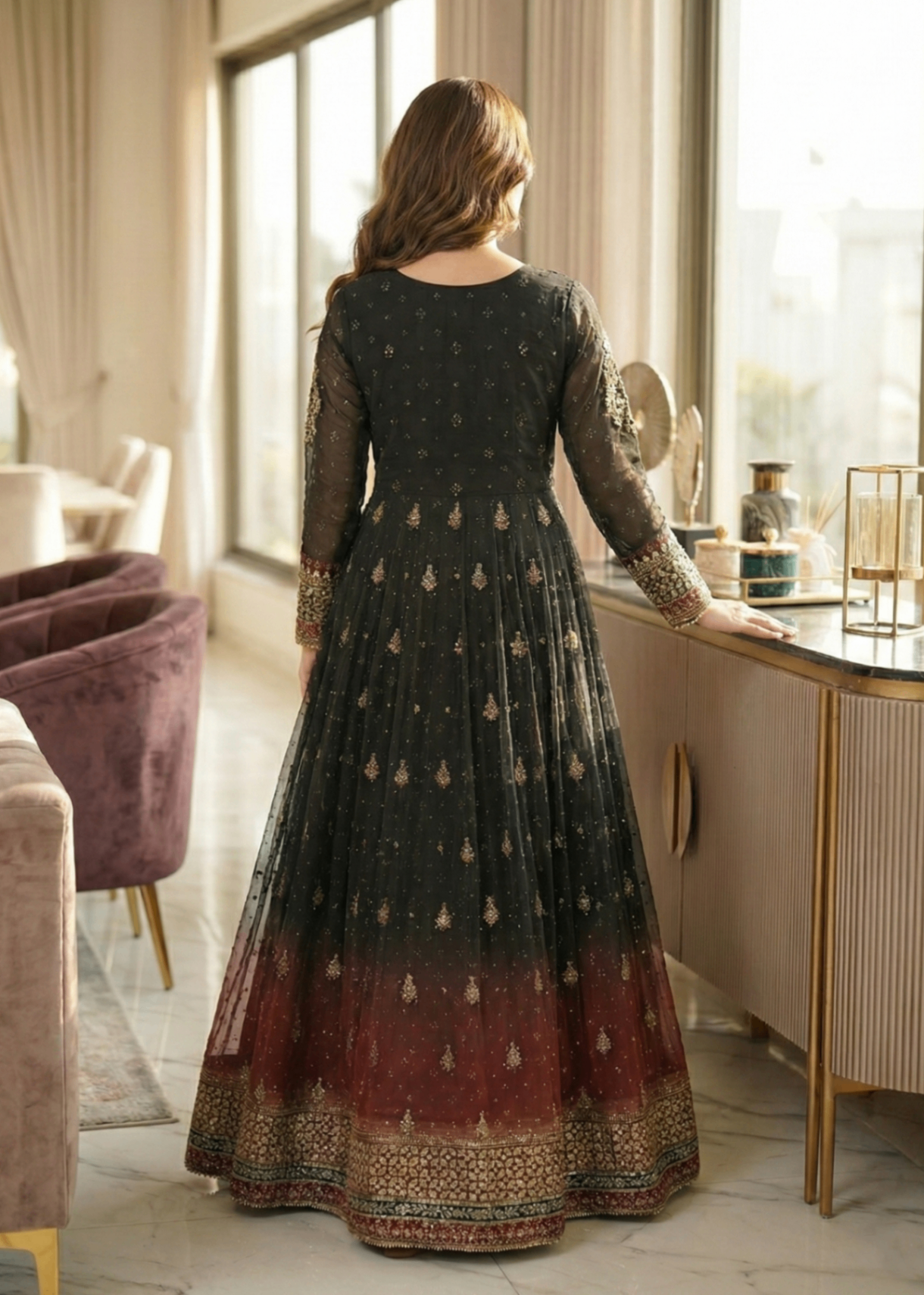 Black Embroidered Chiffon Party Wear Outfit Online in Sri Lanka India Australia
