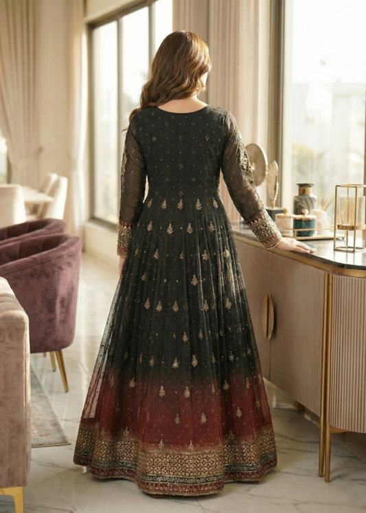 Black Embroidered Chiffon Party Wear Outfit Online in Sri Lanka India Australia