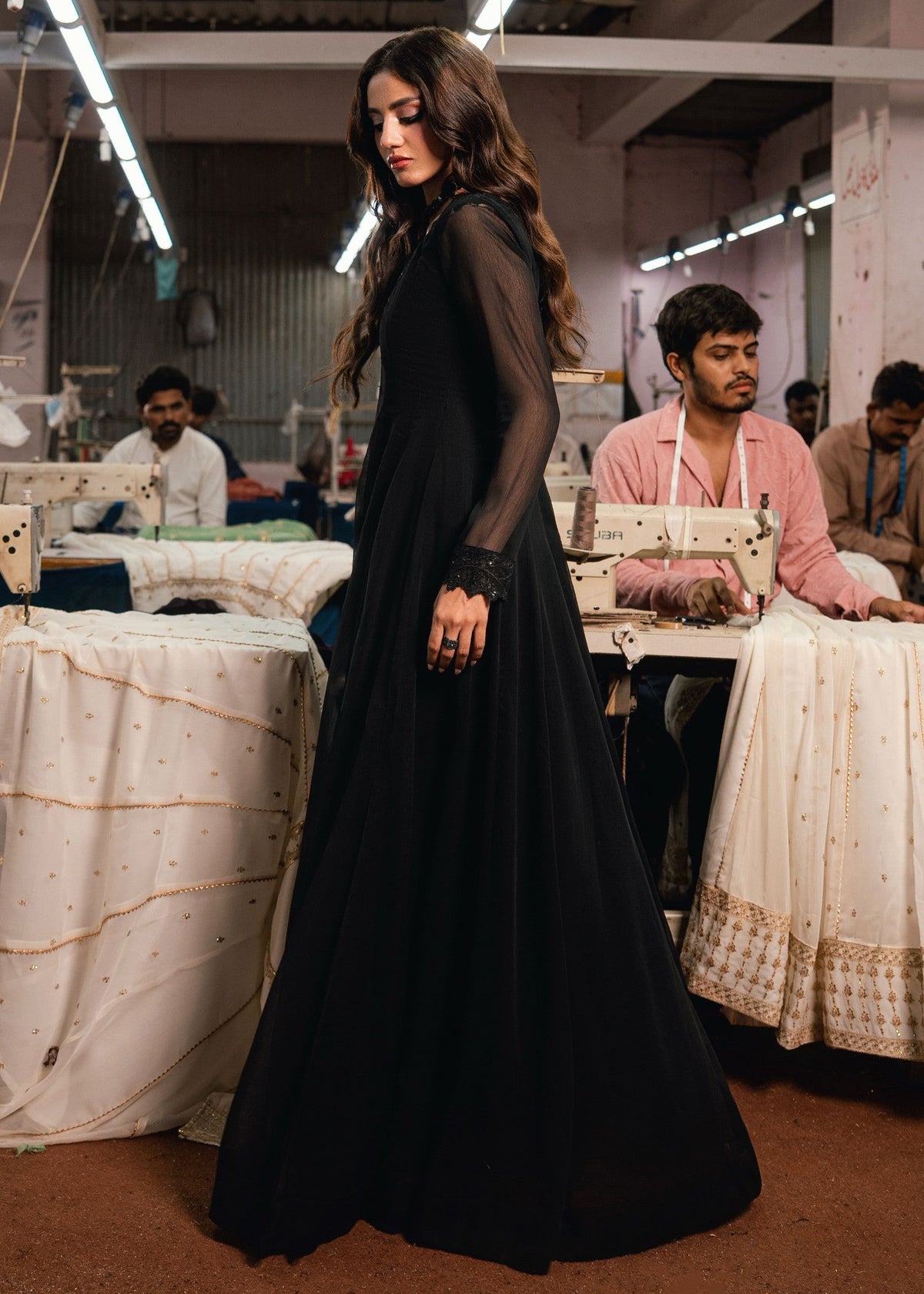 Black Embroidered Chiffon Partywear Salwar Kameez Online in UK USA Canada
