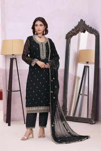 Black Embroidered Chiffon Partywear Salwar Suit Online in Dubai UAE Abudhabi Ajman Sharjah
