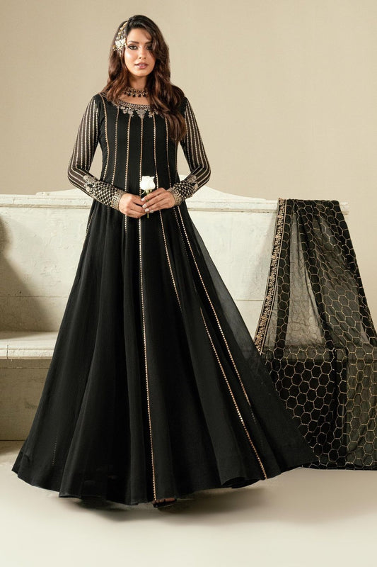 Black Embroidered Chiffon Partywear Suit Online in Dubai UAE Abudhabi Ajman Sharjah