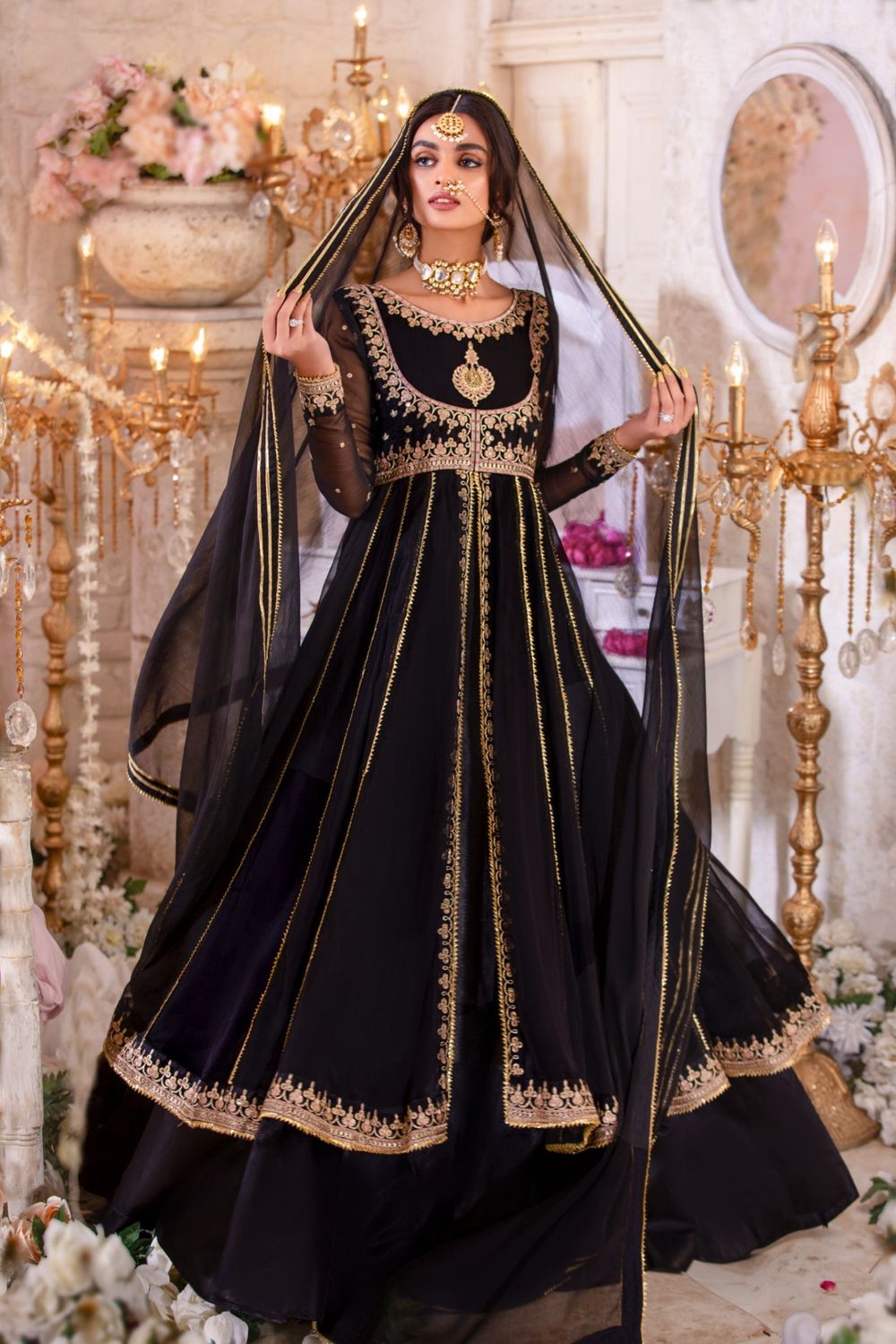 Black Embroidered Chiffon Pishwas Online in Dubai UAE Abudhabi Ajman Sharjah