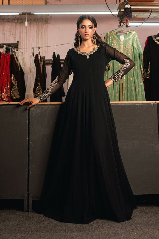 Black Embroidered Chiffon Pishwas Online in Dubai UAE Abudhabi Ajman Sharjah