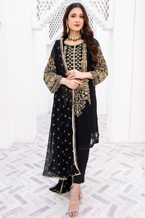 Black Embroidered Chiffon Salwar Kameez Online in Dubai UAE Abudhabi Ajman Sharjah
