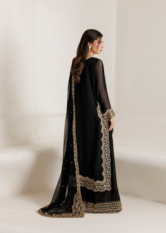 Black Embroidered Chiffon Straight Trouser Suit Online in Dubai DXB UAE Abudhabi Meena Bazaar