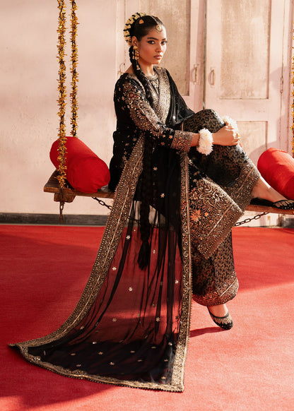 Black Embroidered Chiffon Wedding Guest Outfit Online in Sri Lanka India Australia