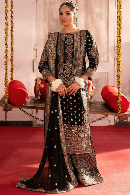 Black Embroidered Chiffon Wedding Guest Suit Online in Dubai UAE Abudhabi Ajman Sharjah