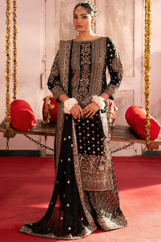Black Embroidered Chiffon Wedding Guest Suit Online in Dubai UAE Abudhabi Ajman Sharjah