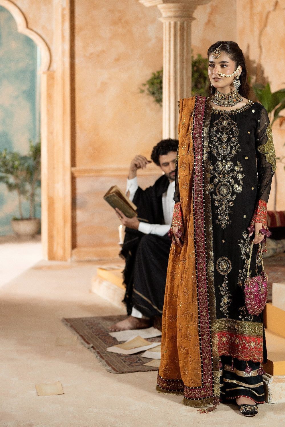Black Embroidered Chiffon Wedding Guest Wear Suit Online in Dubai UAE Abudhabi Ajman Sharjah