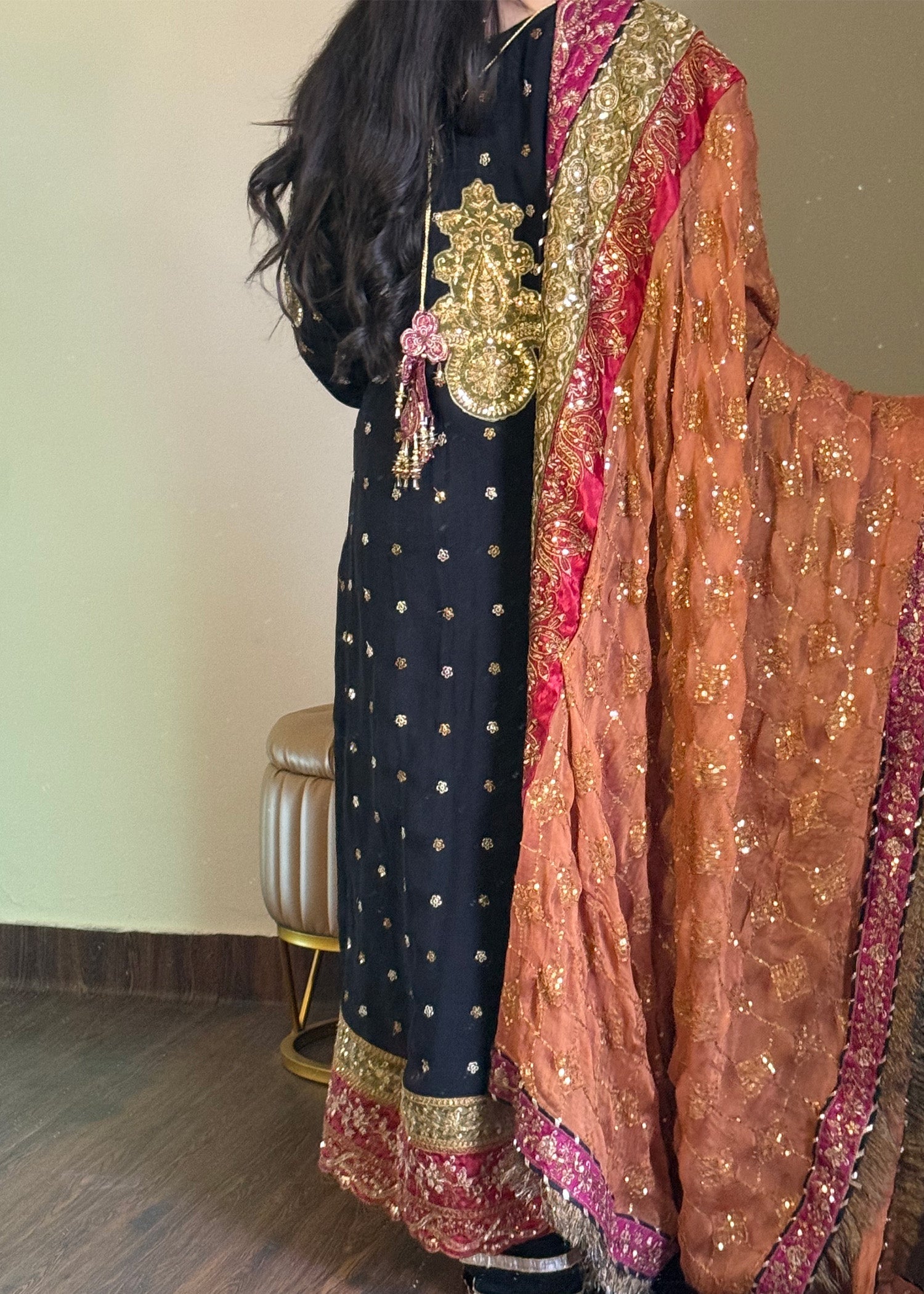 Black Embroidered Chiffon Wedding Guest Wear Suit Online in Dubai UAE Abudhabi Ajman Sharjah