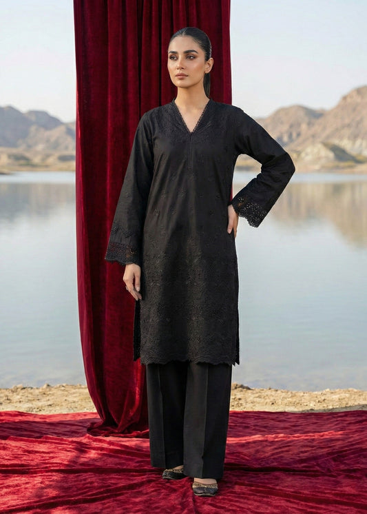 Black Embroidered Cotton 3 Piece Dress Material Online in Sri Lanka India Australia