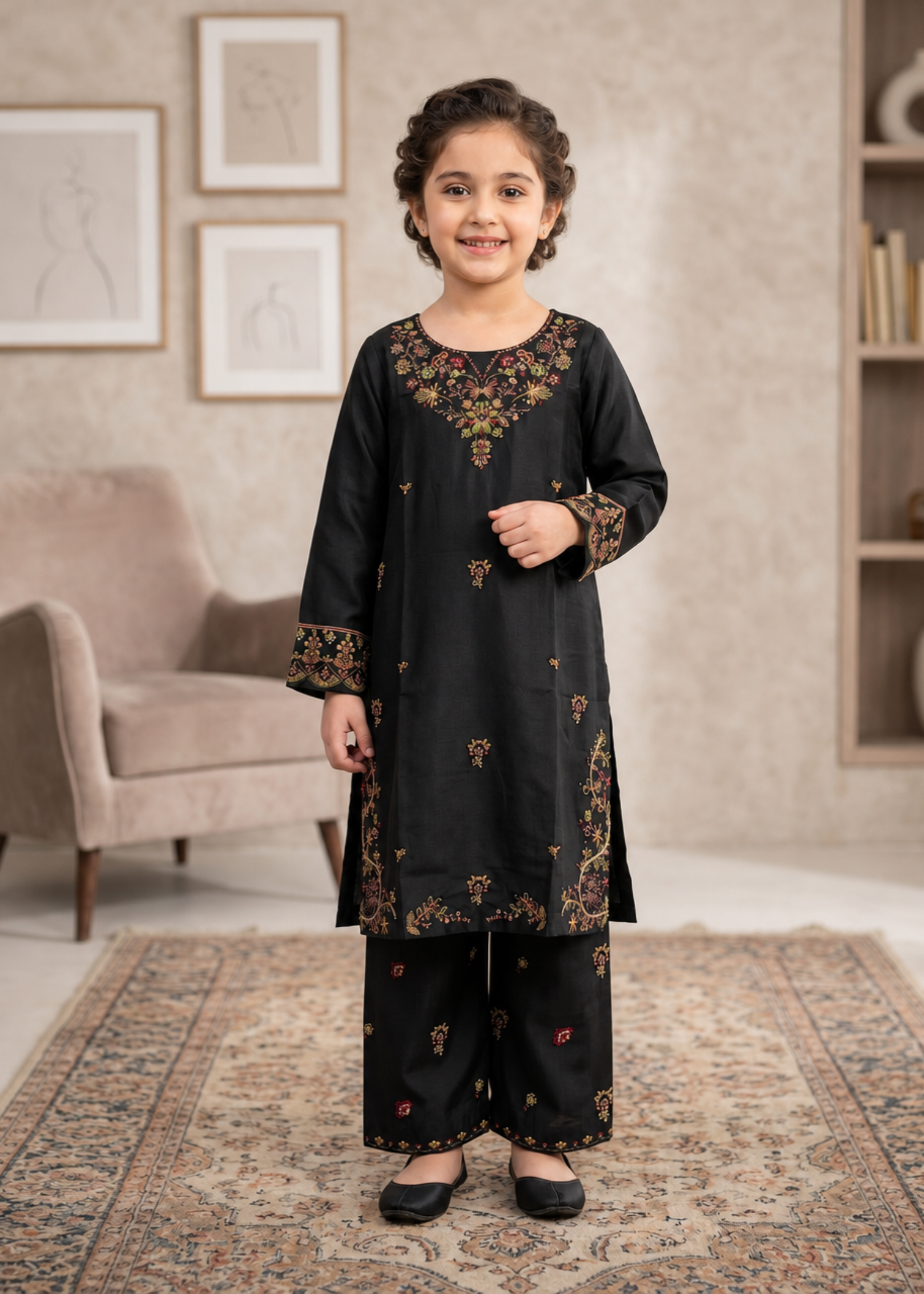 Black Embroidered Cotton Kurta Pajama Set Online in UK USA Canada