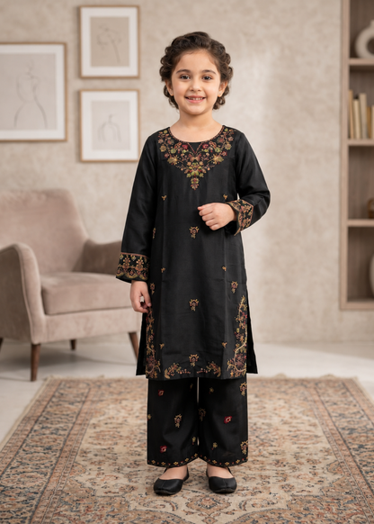 Black Embroidered Cotton Kurta Pajama Set Online in UK USA Canada