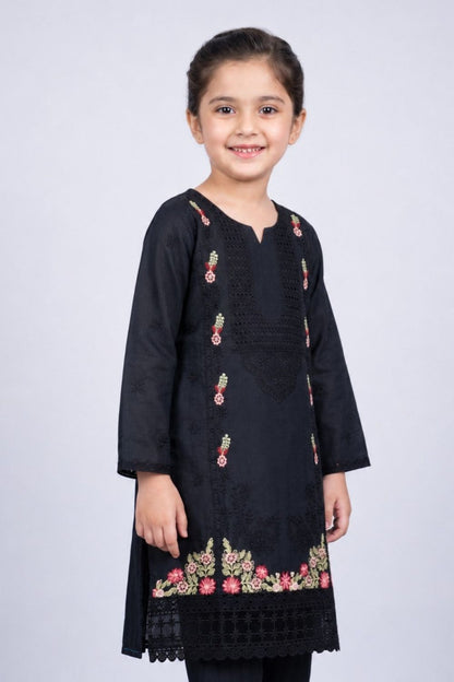 Black Embroidered Cotton Kurta Set for Girls Online in Dubai UAE Abudhabi Ajman Sharjah