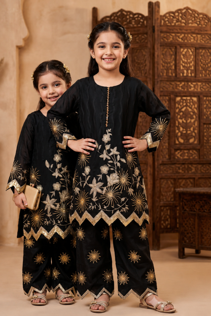 Black Embroidered Cotton Kurta Set for Girls Online in Dubai UAE Abudhabi Ajman Sharjah