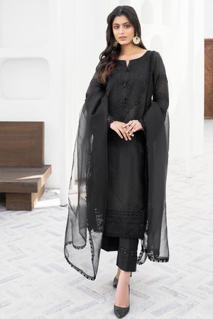 Black Embroidered Cotton Raw Silk Pakistani Suit Online in Dubai UAE Abudhabi Ajman Sharjah