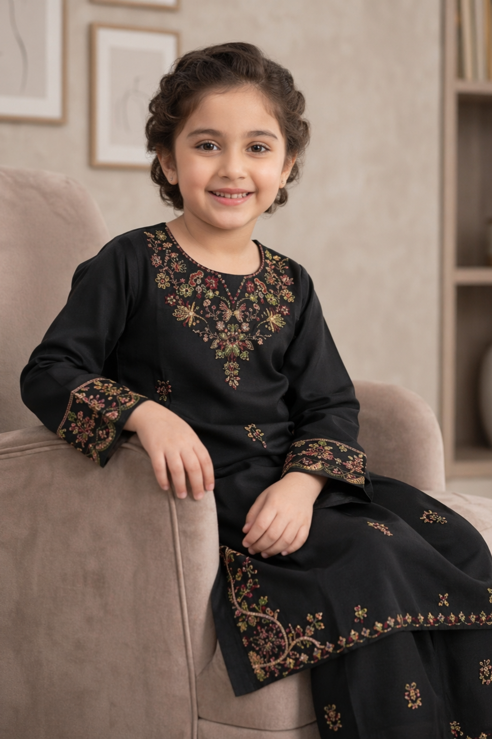 Black Embroidered Cotton Straight Kurta Set Online in Dubai UAE Abudhabi Ajman Sharjah