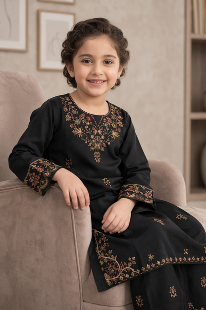 Black Embroidered Cotton Straight Kurta Set Online in Dubai UAE Abudhabi Ajman Sharjah