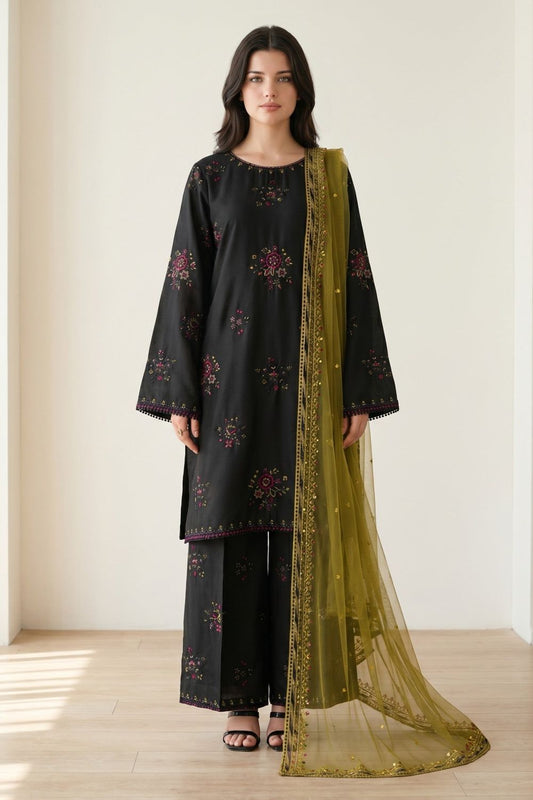 Black Embroidered Cotton Straight Kurta Suit Online in Dubai UAE Abudhabi Ajman Sharjah