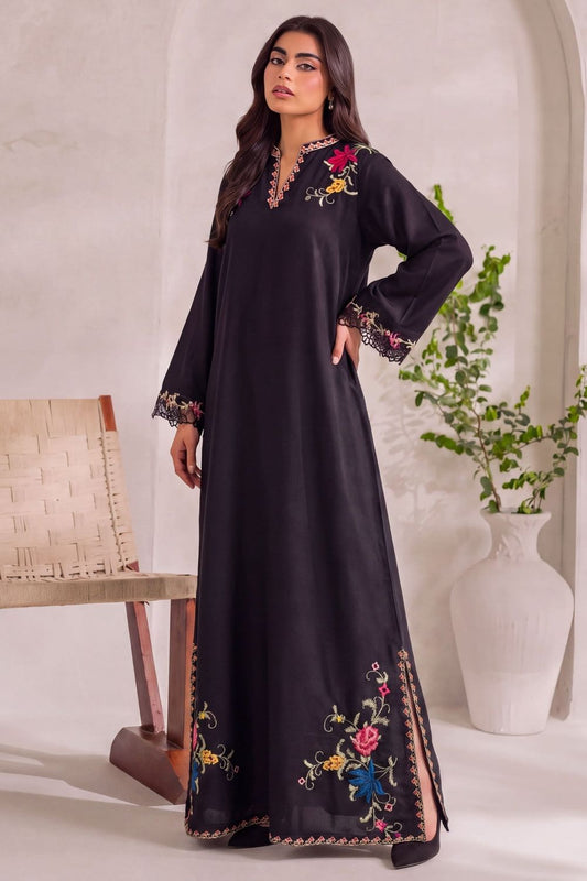 Black Embroidered Dhanak Kaftan Online in Dubai UAE Abudhabi Ajman Sharjah