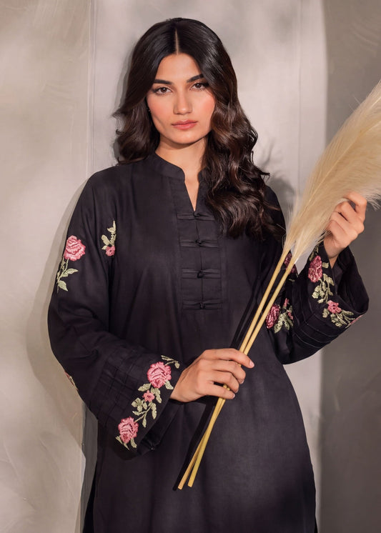 Black Embroidered Dhanak Kurta Set Online in Dubai DXB UAE Abudhabi Meena Bazaar