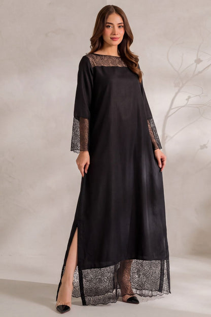 Black Embroidered Dhanak Long Kaftan Online in Dubai UAE Abudhabi Ajman Sharjah