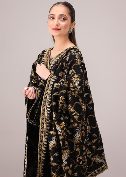 Black Embroidered Dhanak Winter Shawl Online in Dubai DXB UAE Abudhabi Meena Bazaar