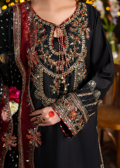 Black Embroidered Farshi Suit with Organza Dupatta Online in Dubai UAE Abudhabi Ajman Sharjah