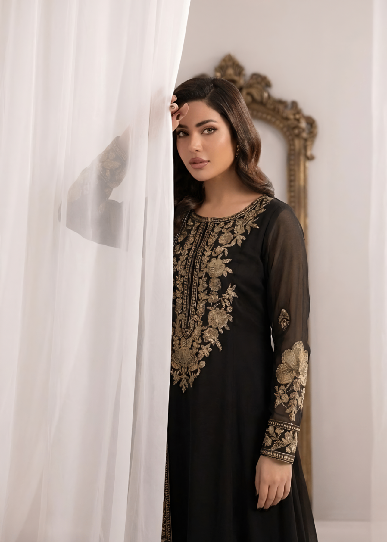 Black Embroidered Festive Wear Maxi Suit Online in Dubai DXB UAE Abudhabi Meena Bazaar