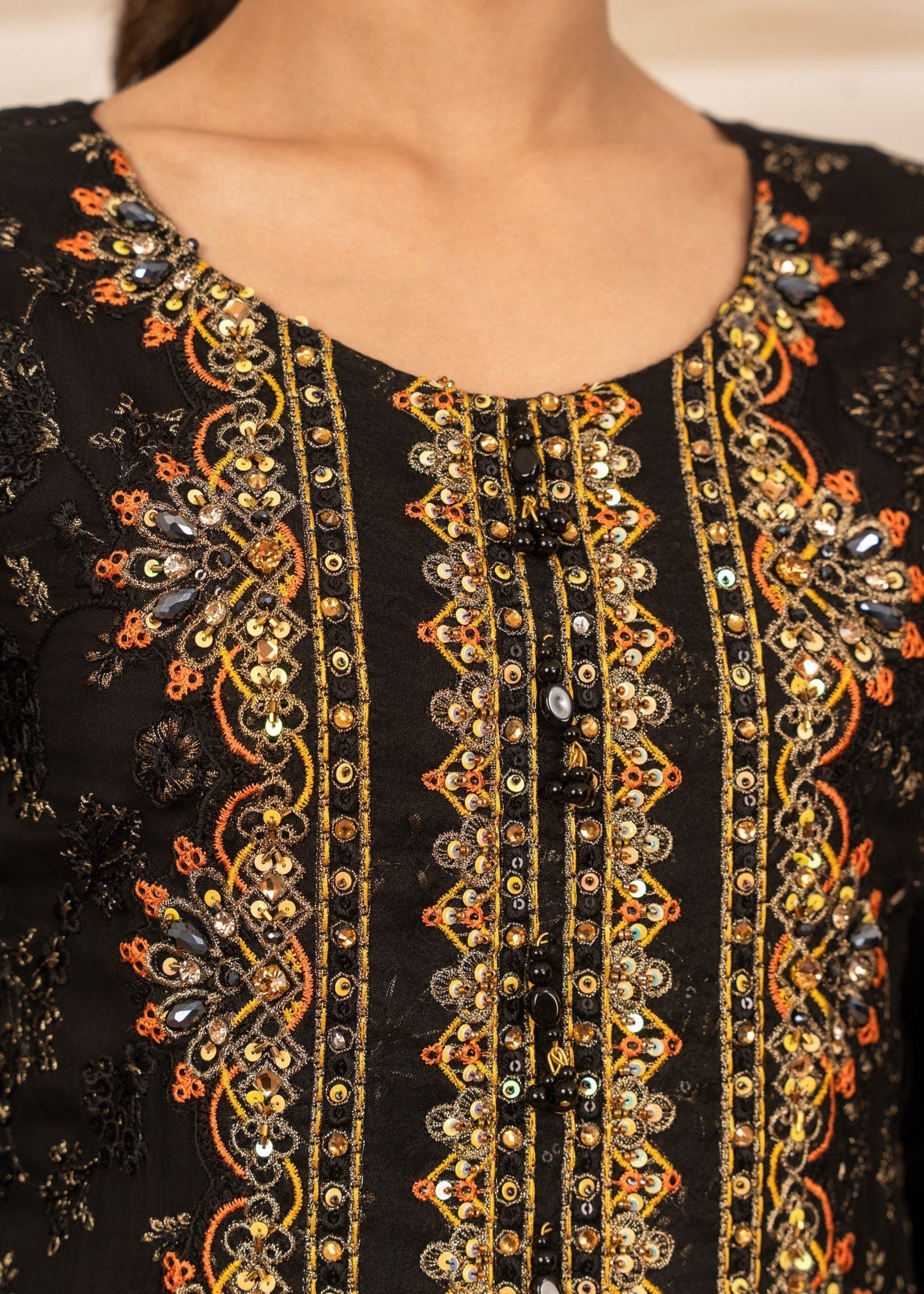 Black Embroidered Georgette Chiffon Guest Wear Suit Online in Dubai DXB UAE Abudhabi Meena Bazaar