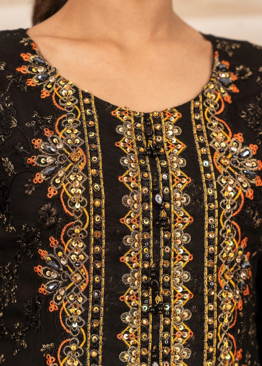Black Embroidered Georgette Chiffon Guest Wear Suit Online in Dubai DXB UAE Abudhabi Meena Bazaar