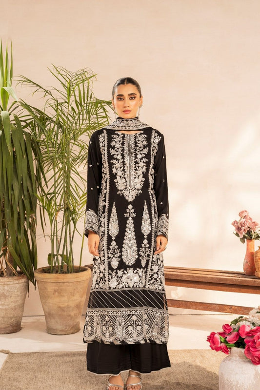 Black Embroidered Georgette Chiffon Wedding Kurta Set Online in Dubai UAE Abudhabi Ajman Sharjah