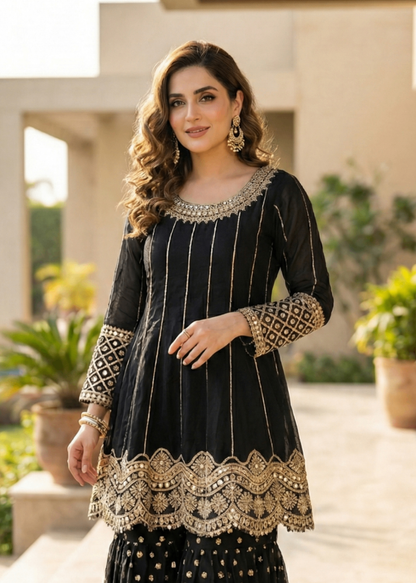 Black Embroidered Gharara Dress Online in Dubai DXB UAE Abudhabi Meena Bazaar