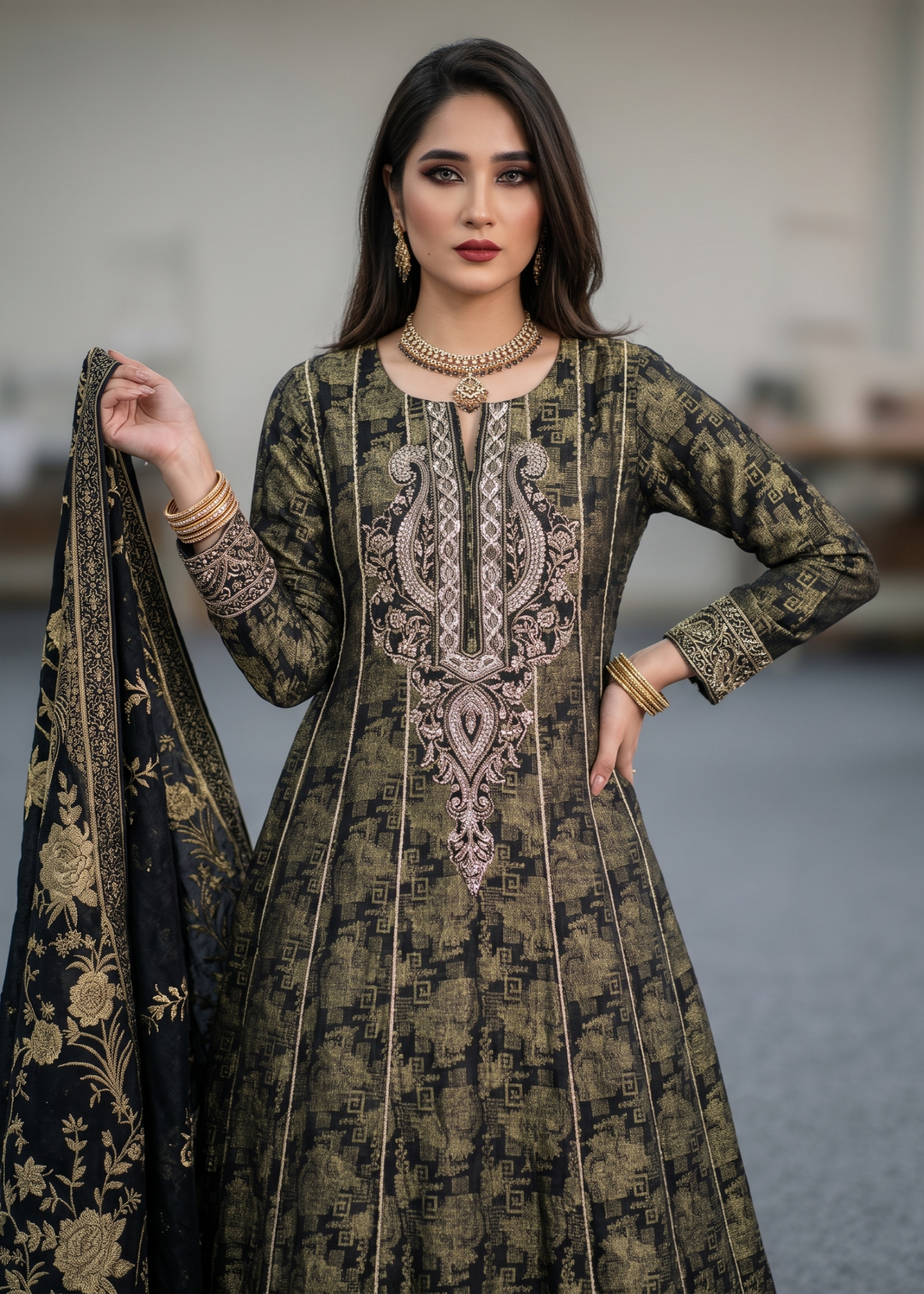 Black Embroidered Jacquard Festive Wear Suit Online in Dubai UAE Abudhabi Ajman Sharjah