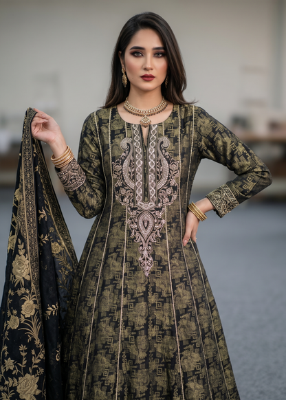Black Embroidered Jacquard Festive Wear Suit Online in Dubai UAE Abudhabi Ajman Sharjah